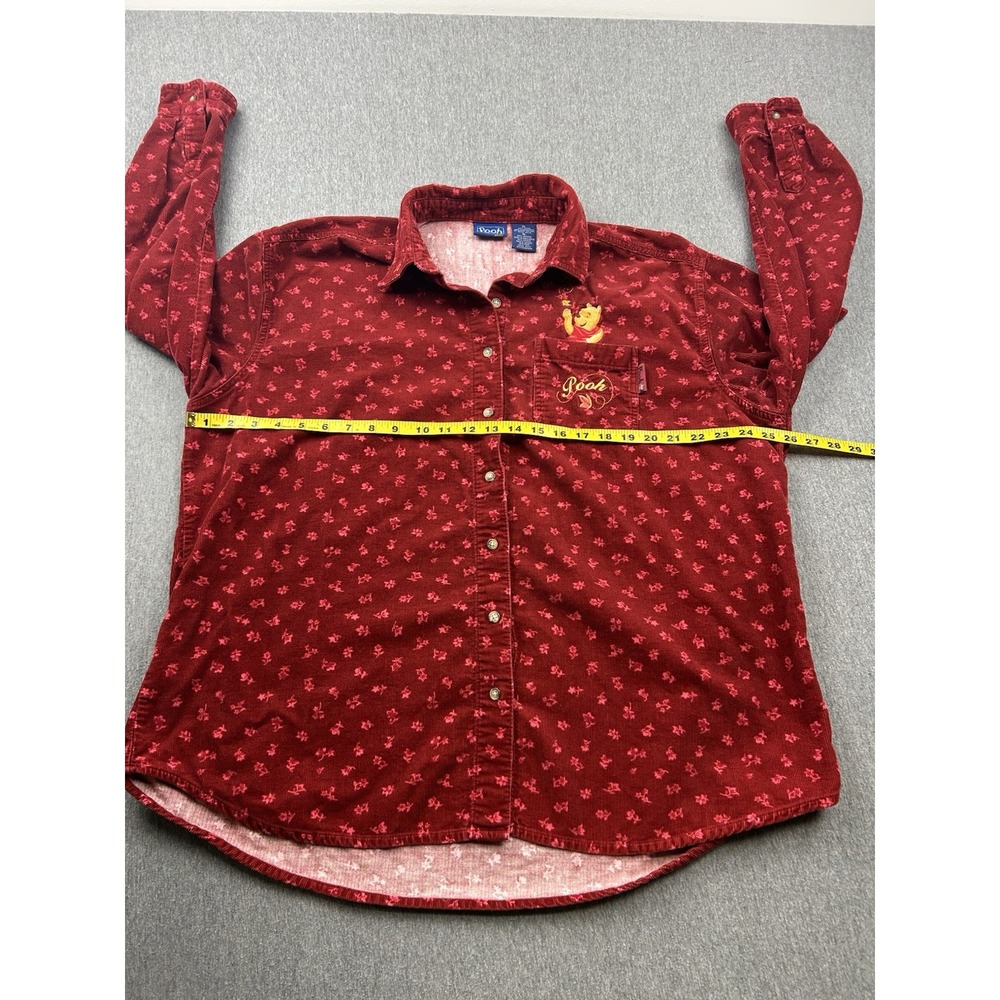 Disney Winnie The Pooh Shirt Womens XL Red Corduroy Leaves Embroidered Pocket - Picture 8 of 12